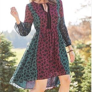🆕 Matilda Jane Teal & Burgundy Color Block Floral A Little Party Hi-Low Dress